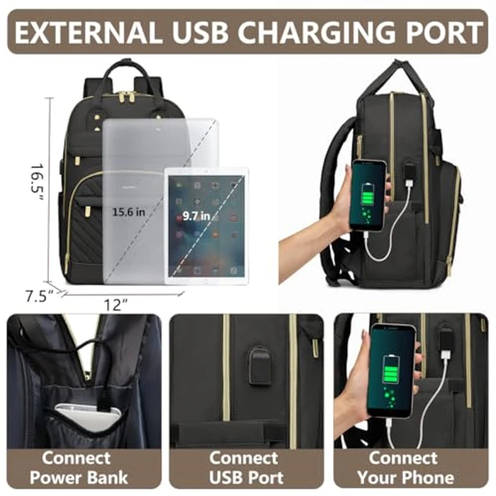 Laptop Backpack for Women Work Bag - 15.6 inch Black Travel Backpack College Backpack with USB Charger Business Office Back Pack for Teacher Casual Waterproof Bookbag for Nurses by bagswan - Image 4