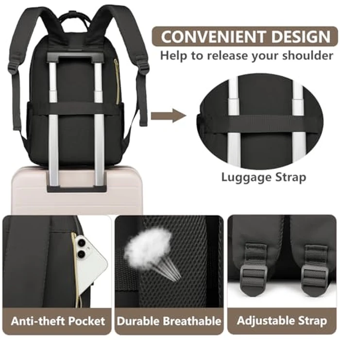 Laptop Backpack for Women Work Bag - 15.6 inch Black Travel Backpack College Backpack with USB Charger Business Office Back Pack for Teacher Casual Waterproof Bookbag for Nurses by bagswan - Image 5