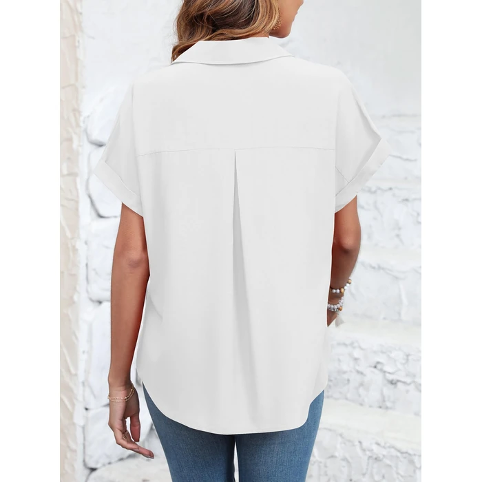 Poplab Button Down Shirts for Women Short Sleeve Business Casual Tops Work Blouses White S by Poplab - Image 10