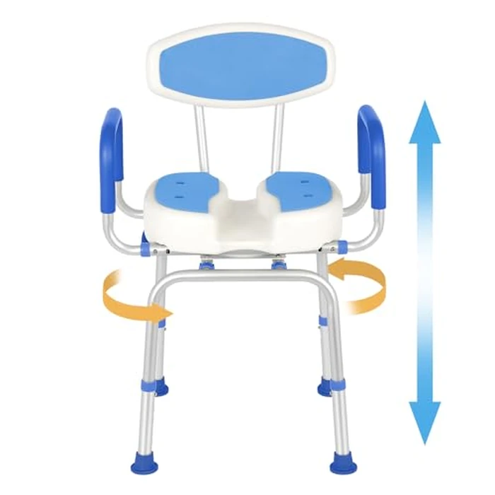 FAHKNS Swivel Senior Bathing Chair with Arms & Back, 400 LBS Heavy Duty U-Shape Seat, Height Adjustable Safety Bath Seat for Tub, Elderly & Disabled by FAHKNS - Used - Very Good condition - US$88.13