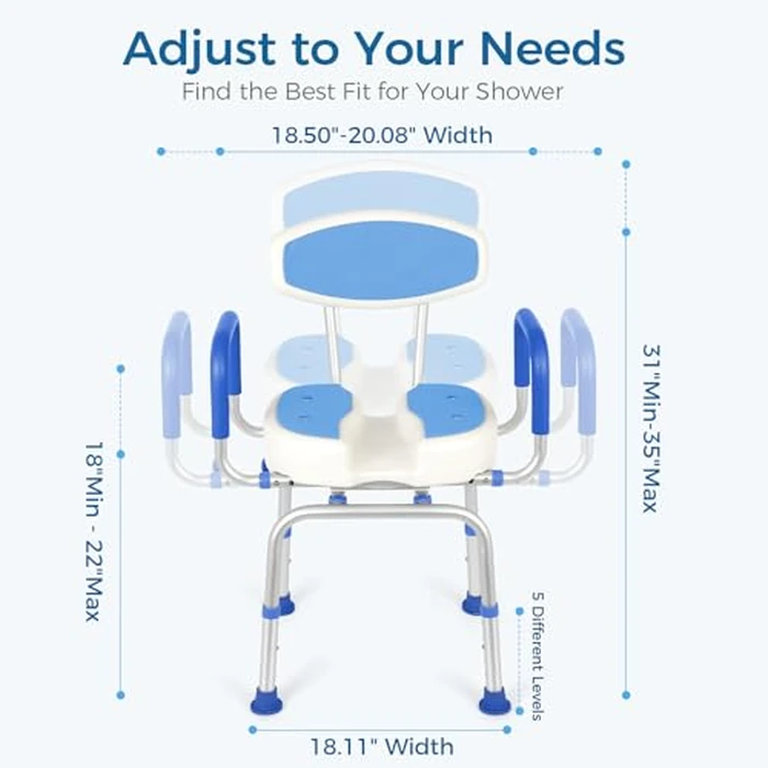 FAHKNS Swivel Senior Bathing Chair with Arms & Back, 400 LBS Heavy Duty U-Shape Seat, Height Adjustable Safety Bath Seat for Tub, Elderly & Disabled by FAHKNS - Image 3