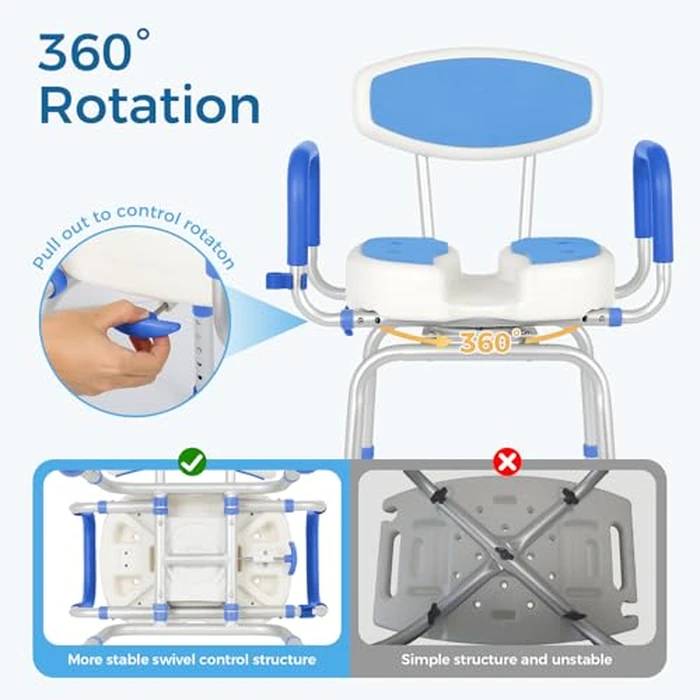 FAHKNS Swivel Senior Bathing Chair with Arms & Back, 400 LBS Heavy Duty U-Shape Seat, Height Adjustable Safety Bath Seat for Tub, Elderly & Disabled by FAHKNS - Image 4