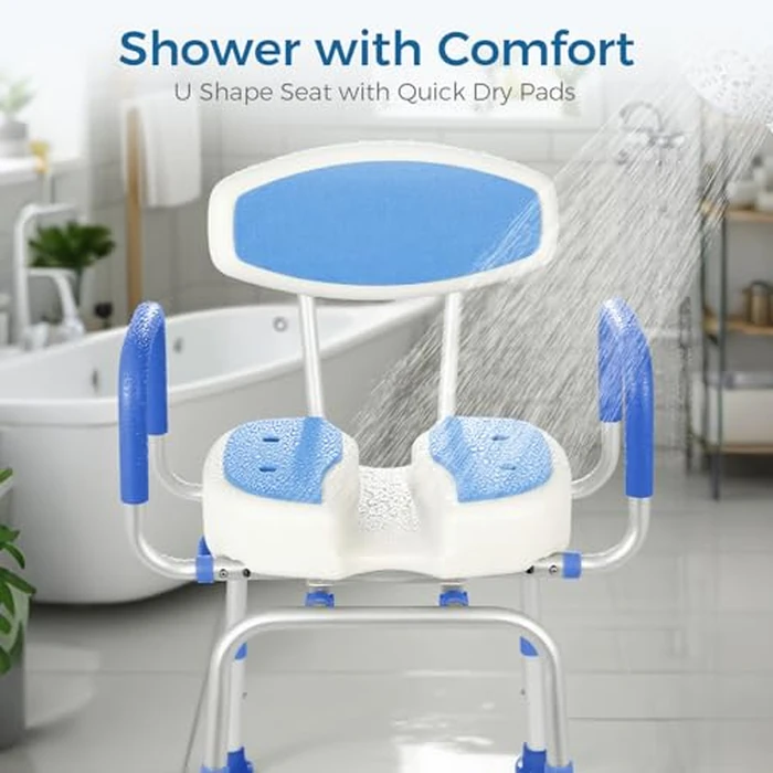 FAHKNS Swivel Senior Bathing Chair with Arms & Back, 400 LBS Heavy Duty U-Shape Seat, Height Adjustable Safety Bath Seat for Tub, Elderly & Disabled by FAHKNS - Image 8
