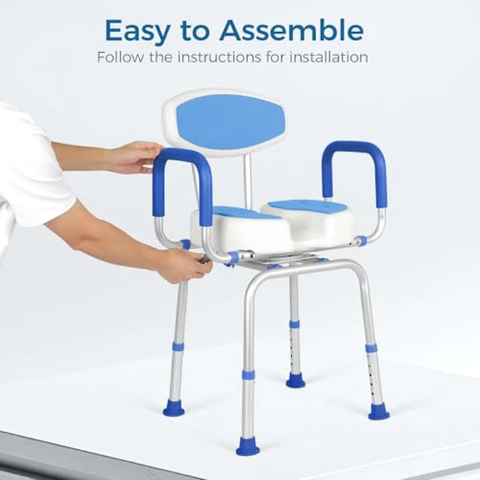 FAHKNS Swivel Senior Bathing Chair with Arms & Back, 400 LBS Heavy Duty U-Shape Seat, Height Adjustable Safety Bath Seat for Tub, Elderly & Disabled by FAHKNS - Image 9