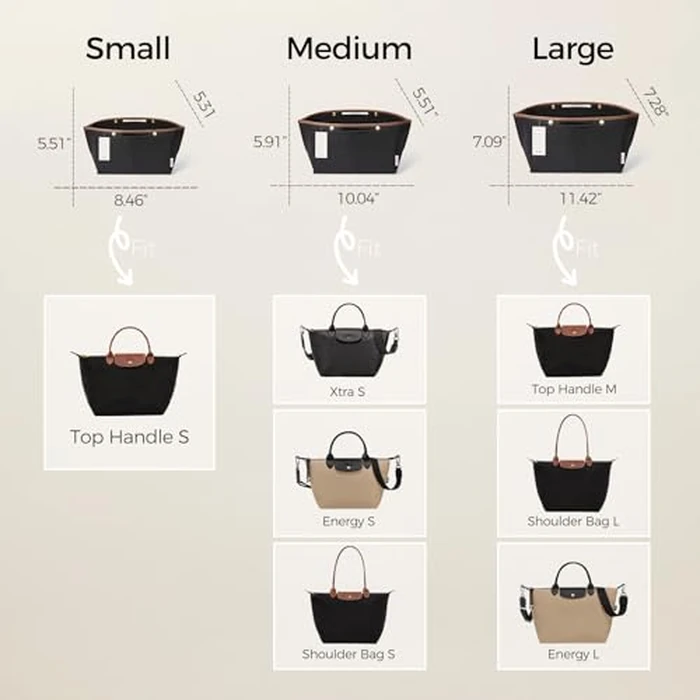 ZTUJO Purse Organizer Insert For Le Pliage, Compatible with Longchamp Le Pliage Shoulder Bag S/L, Top Handle S/M，Energy S/L, Xtra S, Longchamp Organizer Insert (Black, Medium) by ZTUJO - Image 2