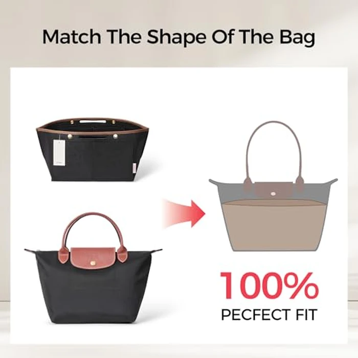 ZTUJO Purse Organizer Insert For Le Pliage, Compatible with Longchamp Le Pliage Shoulder Bag S/L, Top Handle S/M，Energy S/L, Xtra S, Longchamp Organizer Insert (Black, Medium) by ZTUJO - Image 3