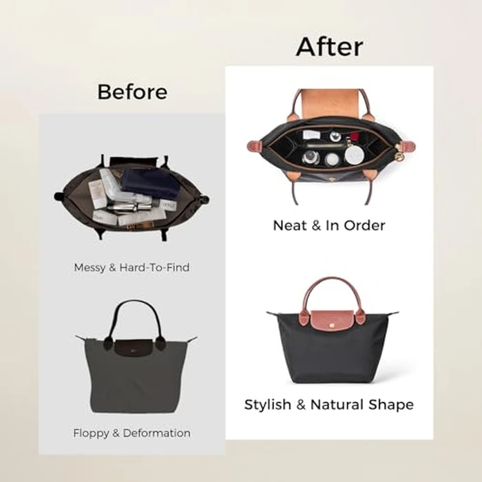 ZTUJO Purse Organizer Insert For Le Pliage, Compatible with Longchamp Le Pliage Shoulder Bag S/L, Top Handle S/M，Energy S/L, Xtra S, Longchamp Organizer Insert (Black, Medium) by ZTUJO - Image 7