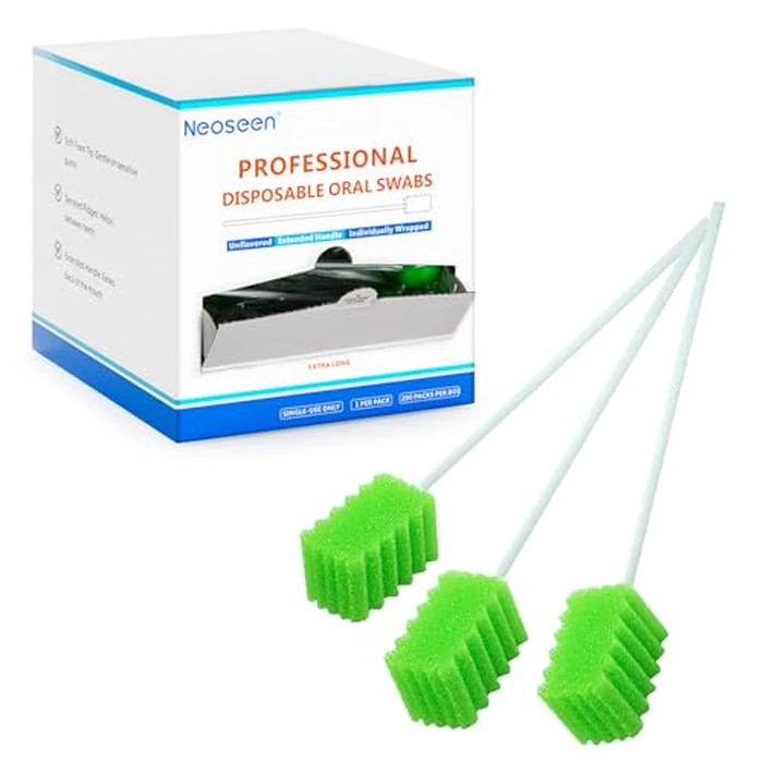 Oral Swabs Disposable 200 Count - Long Handle Individually Wrapped Mouth Swabs, Soft Foam Sponge Oral Care for Elderly, Bedridden & Post-Surgery, Latex-Free for Oral Hygiene & Comfort Care (Green) by NEOSEEN - Used - Like New condition - US$14.00