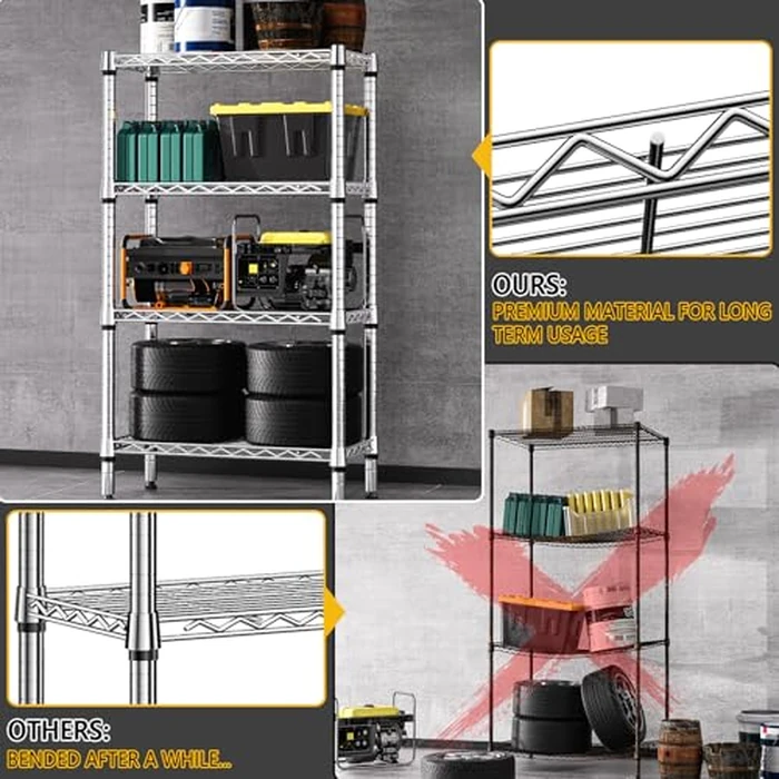 MZG 1000 lbs 4-Shelf Standing Storage Shelves Heavy Duty Metal Shelving Unit Corrosion Resistant Wire Rack for Office Garage Kitchen Closet, Chrome 30 x 65 x 115.6 (cm) by M MZG - Image 4