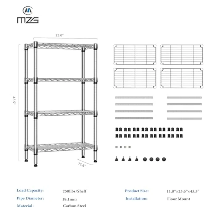 MZG 1000 lbs 4-Shelf Standing Storage Shelves Heavy Duty Metal Shelving Unit Corrosion Resistant Wire Rack for Office Garage Kitchen Closet, Chrome 30 x 65 x 115.6 (cm) by M MZG - Image 7