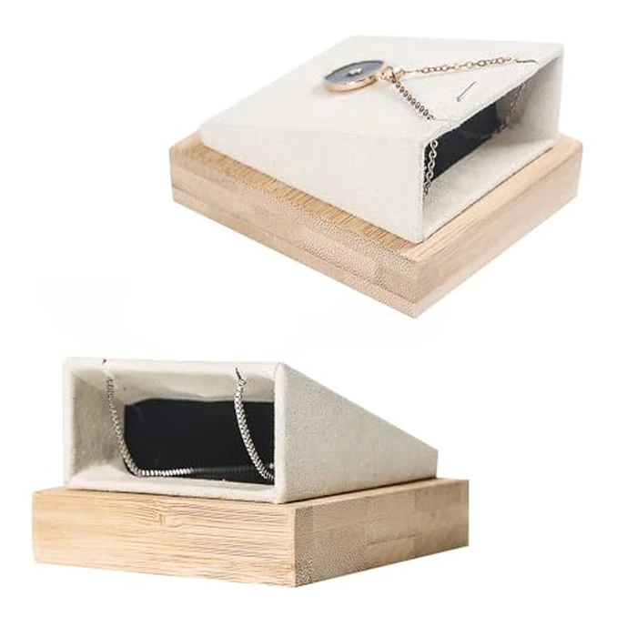 Coward 4Pcs Bamboo Necklace Holder Organizer Pendant Jewelry Dispaly Stand for Selling Pandent Rack for Home Bedroom Drawer (Beige Velvet) by Coward - Image 4