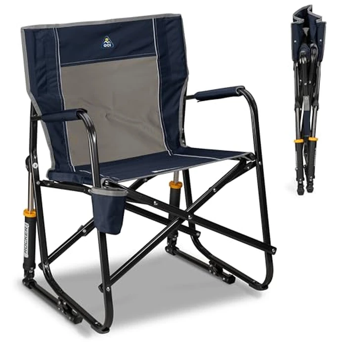GCI Outdoor Freestyle Rocker Camping Chair | Portable Folding Rocking Chair with Solid, Durable Armrests, Drink Holder & Comfortable Backrest - Indigo Blue by GCI Outdoor - Used - Very Good condition - US$72.00