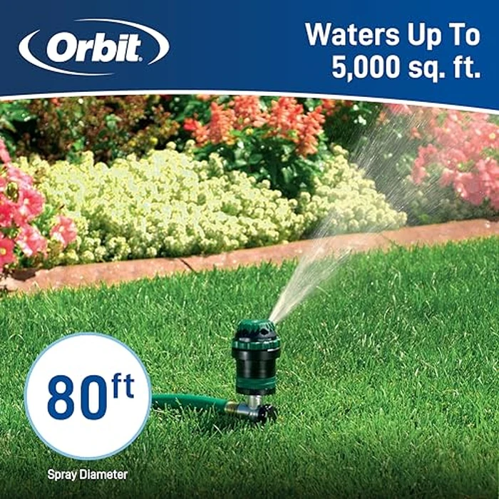 Orbit H2O-Six Gear-Drive Sprinkler on Metal T-Spike - Customizable Lawn Watering Coverage - Multi-Pattern Rotating Head with Adjustable Spray Range - Durable Outdoor Yard Irrigation Sprinkler - 58573 by Orbit - Image 3