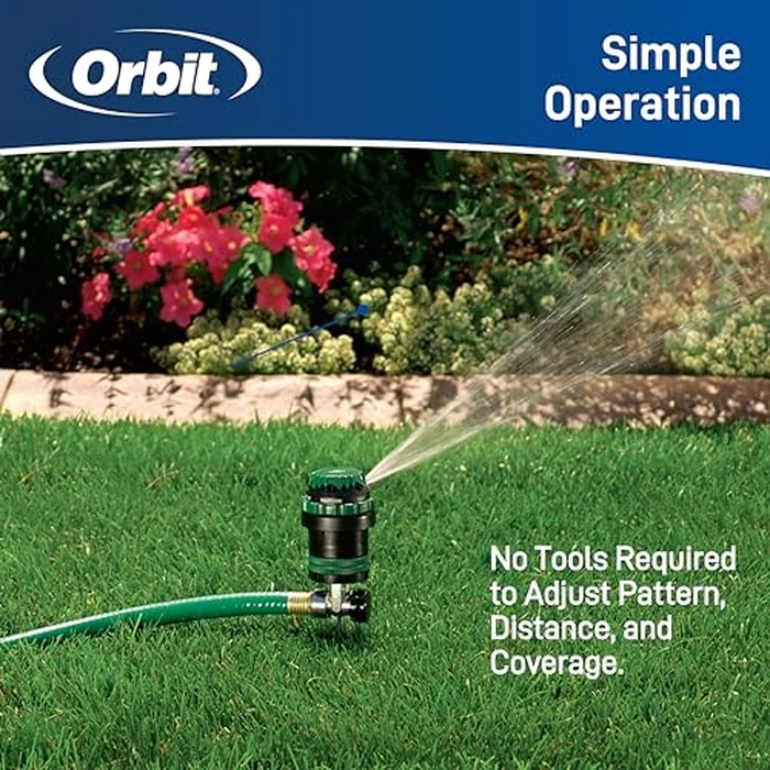 Orbit H2O-Six Gear-Drive Sprinkler on Metal T-Spike - Customizable Lawn Watering Coverage - Multi-Pattern Rotating Head with Adjustable Spray Range - Durable Outdoor Yard Irrigation Sprinkler - 58573 by Orbit - Image 5
