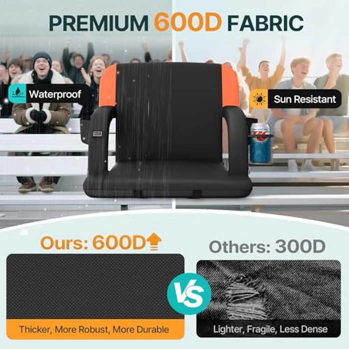 HOPERAN 25" Dual-Sided Heated Stadium Seats for Bleachers with Back Support, 3 Levels Heating Bleacher Seats with Backs and Cushion Wide, 5 Pockets Portable Stadium Chair for Outdoor Games Sports by HOPERAN - Image 5