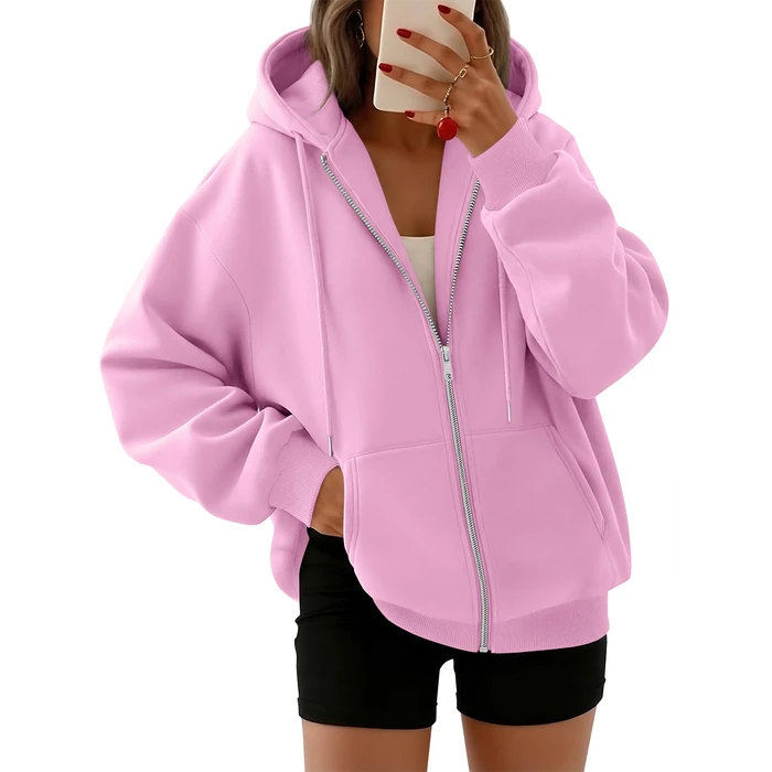 Trendy Queen Womens Zip Up Hoodies Oversized Sweatshirts Fall Fashion Spring Outfits Casual Jackets 2026 Winter Clothes Pink S by Trendy Queen - Used - Like New condition