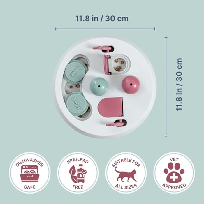 Trixie Cat Activity Flip Board - 4-Module Treat Puzzle Enrichment Toy for Mental Stimulation & Slow Feeding - Interactive Cat Toy for Indoor Cats - Berry/Gray, 9 x 9 x 2.5 in by TRIXIE - Image 4