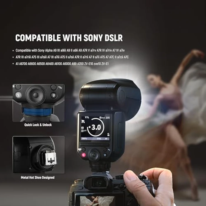 NEEWER Z2PRO-S 2.4G TTL Round Head Flash Speedlite Compatible with Sony, Wireless Compatible with Godox, 76Ws 1/8000s HSS, Upgraded UI, TTL/M TCM Switch, 7.2V/3000mAh Battery, 600 Full Power Flash by NEEWER - Image 7