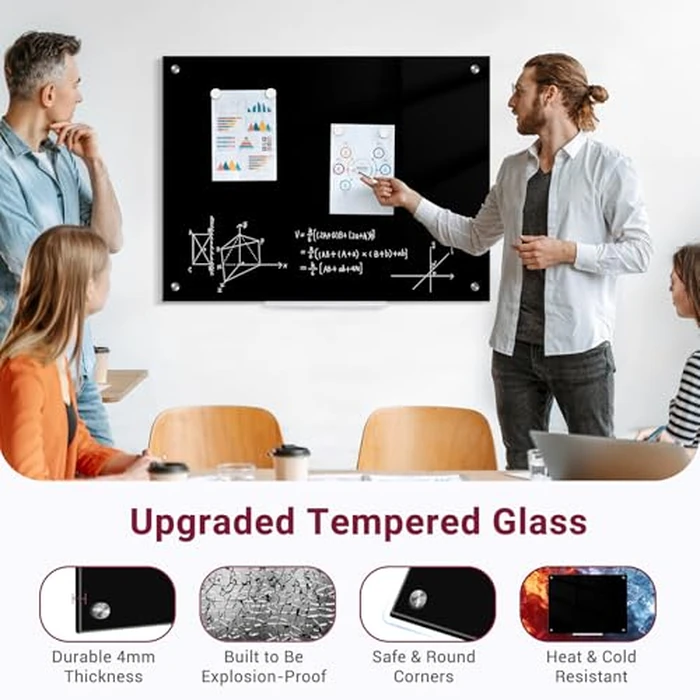 QUEENLINK Magnetic Glass Whiteboard, 36"X24" Dry Erase Board for Wall, Large Frameless Glass White Board with 1 Marker Tray and 6 Magnets for Office, Home, Classroom - Black by Queenlink - Image 3