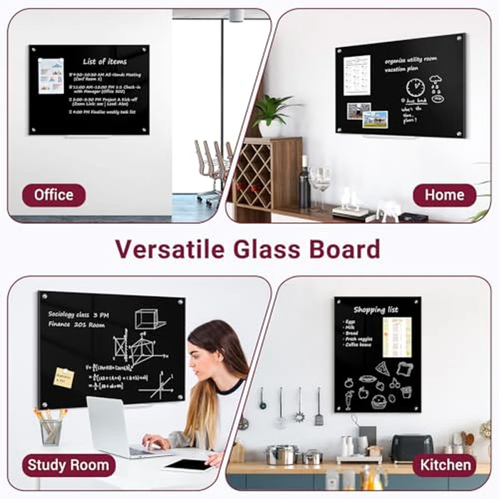 QUEENLINK Magnetic Glass Whiteboard, 36"X24" Dry Erase Board for Wall, Large Frameless Glass White Board with 1 Marker Tray and 6 Magnets for Office, Home, Classroom - Black by Queenlink - Image 6