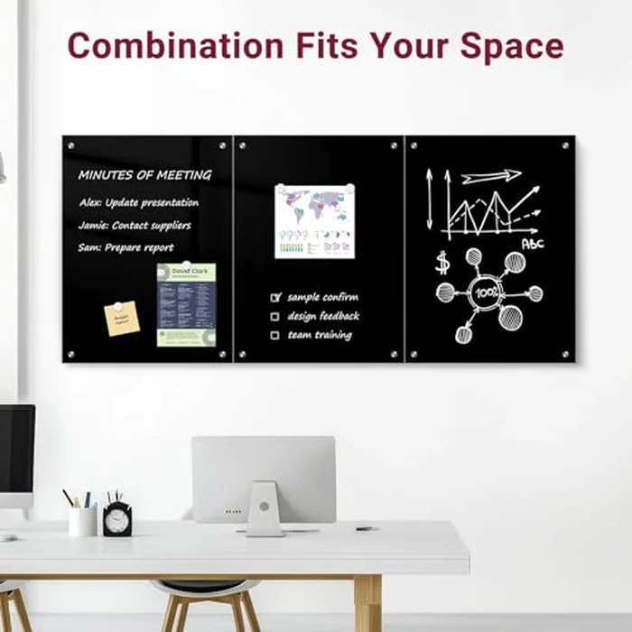 QUEENLINK Magnetic Glass Whiteboard, 36"X24" Dry Erase Board for Wall, Large Frameless Glass White Board with 1 Marker Tray and 6 Magnets for Office, Home, Classroom - Black by Queenlink - Image 7