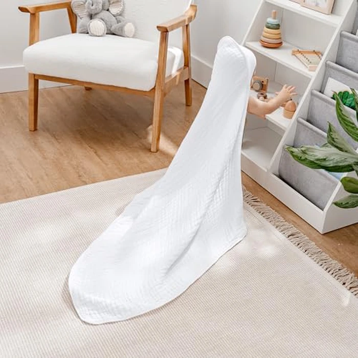 Comfy Cubs Hooded Baby Towel 2-Pack, Large 81 x 81 cm - 6 Layer 100% Muslin Cotton for Babies, Toddlers and Kids - Soft & Absorbent Baby Bath Towels - Unisex Design for Bath Time - White by Comfy Cubs - Image 2