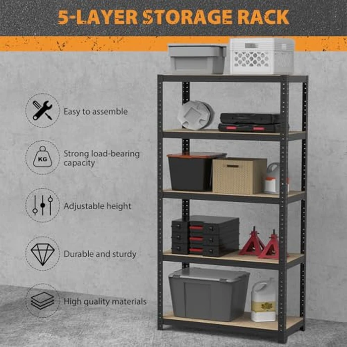 5-Tier Heavy Duty Adjustable Storage Shelf, Sturdy Metal Storage Rack, Multipurpose Utility Shelving Unit,for Garage, Basement, Kitchen, Home, Warehouse and Commercial Use,60" Hx30 Wx12 D by EFAN - Image 3