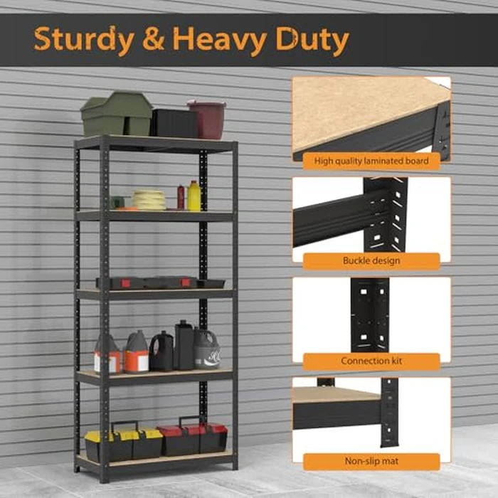 5-Tier Heavy Duty Adjustable Storage Shelf, Sturdy Metal Storage Rack, Multipurpose Utility Shelving Unit,for Garage, Basement, Kitchen, Home, Warehouse and Commercial Use,60" Hx30 Wx12 D by EFAN - Image 4