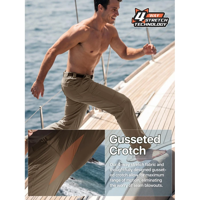 FREE SOLDIER Men's Outdoor Cargo Hiking Pants with Belt Lightweight Waterproof Quick Dry Tactical Pants Nylon Spandex (Brown 38W/30L) by FREE SOLDIER - Image 4