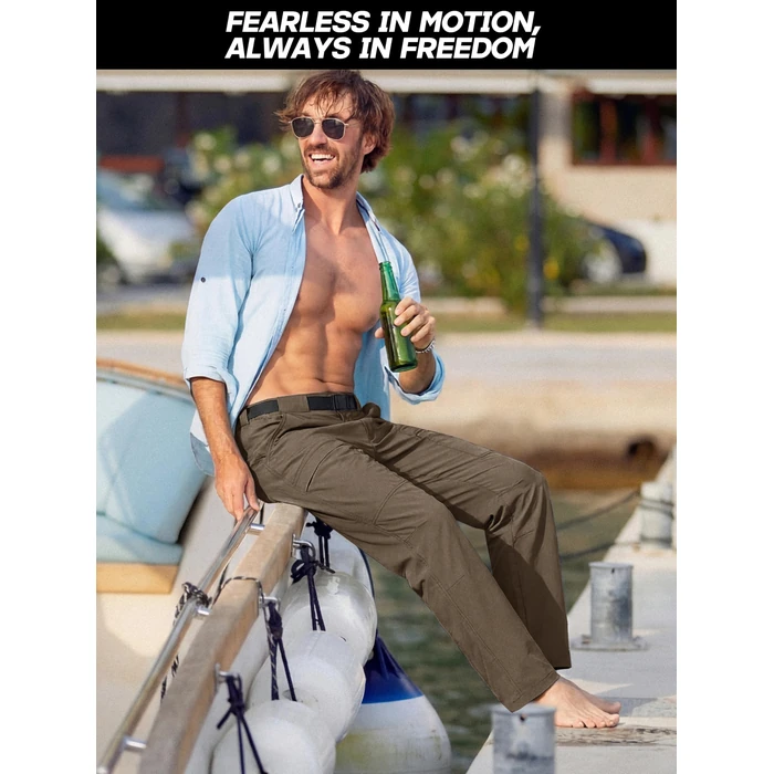 FREE SOLDIER Men's Outdoor Cargo Hiking Pants with Belt Lightweight Waterproof Quick Dry Tactical Pants Nylon Spandex (Brown 38W/30L) by FREE SOLDIER - Image 7