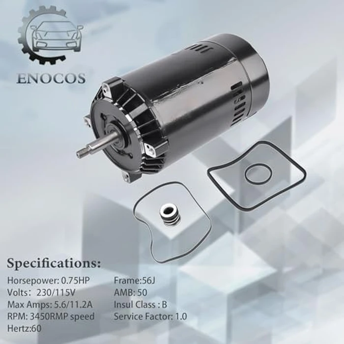 Enocos UST1072 115/230V Single Speed Swimming Pool Pump Motor Compatible with Hayward Super, Super II, Max Flow, Northstar & J'-acuzzi Magnum Pump, 56J Frame, 3/4 HP Round Flange Pool Motor by Enocos - Image 4