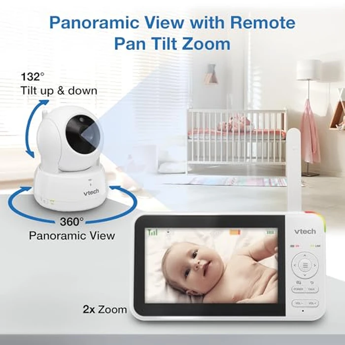 VTech VM924-3 5" Pan Tilt Zoom Video Baby Monitor with 3 Cameras - No WiFi, 17Hr Battery, 1000ft Range, Night Vision & Lullabies - Ideal for New Parents by VTech - Image 4