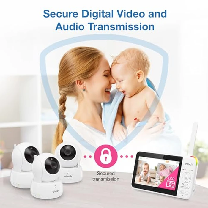VTech VM924-3 5" Pan Tilt Zoom Video Baby Monitor with 3 Cameras - No WiFi, 17Hr Battery, 1000ft Range, Night Vision & Lullabies - Ideal for New Parents by VTech - Image 5