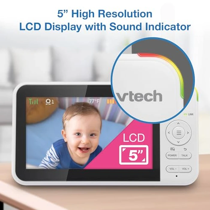 VTech VM924-3 5" Pan Tilt Zoom Video Baby Monitor with 3 Cameras - No WiFi, 17Hr Battery, 1000ft Range, Night Vision & Lullabies - Ideal for New Parents by VTech - Image 7