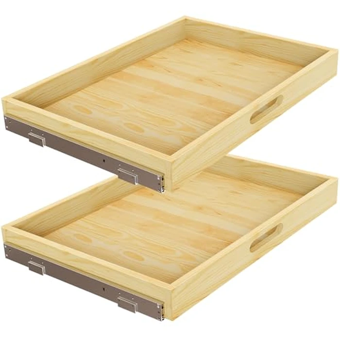 2 Set Pull Out Cabinet Organizer, Soft Close Slide Out Wood Drawer Storage Shelves for Kitchen, Base Cabinet Organization for Pantry, Finished, Heavy-Duty, Bottom Assembly (30” W x 21” D) by Petpvilit - Image 1