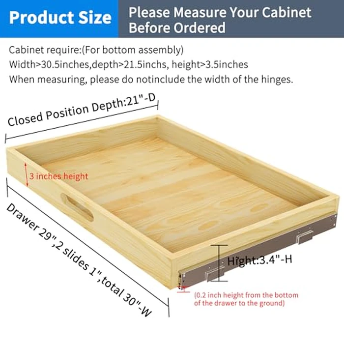 2 Set Pull Out Cabinet Organizer, Soft Close Slide Out Wood Drawer Storage Shelves for Kitchen, Base Cabinet Organization for Pantry, Finished, Heavy-Duty, Bottom Assembly (30” W x 21” D) by Petpvilit - Image 2