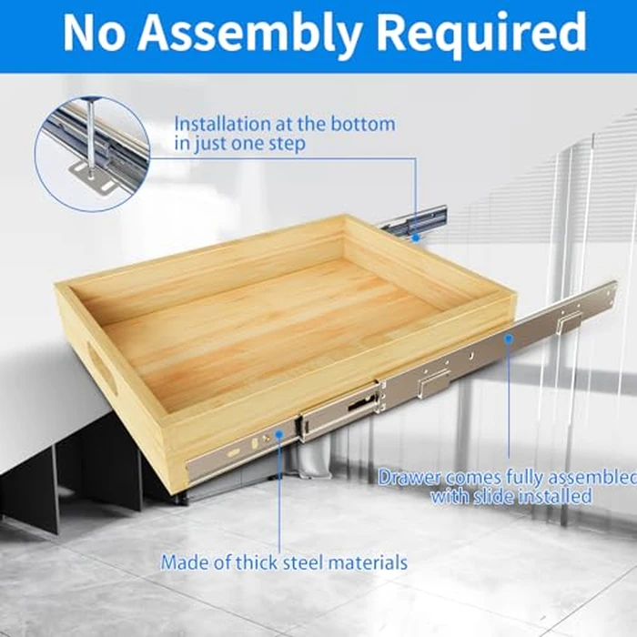 2 Set Pull Out Cabinet Organizer, Soft Close Slide Out Wood Drawer Storage Shelves for Kitchen, Base Cabinet Organization for Pantry, Finished, Heavy-Duty, Bottom Assembly (30” W x 21” D) by Petpvilit - Image 6