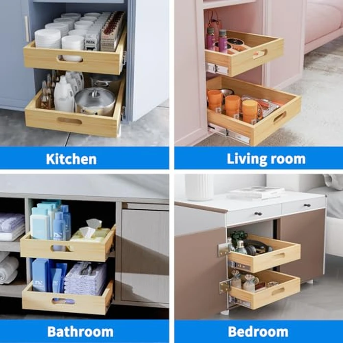 2 Set Pull Out Cabinet Organizer, Soft Close Slide Out Wood Drawer Storage Shelves for Kitchen, Base Cabinet Organization for Pantry, Finished, Heavy-Duty, Bottom Assembly (30” W x 21” D) by Petpvilit - Image 8