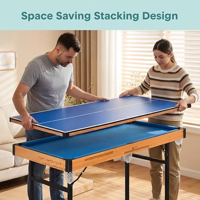 SereneLife 4 in 1 Multi Game Table, 4’x2’ Folding Portable Sports Arcade Games with Accessories, Ping Pong, Air Hockey, Pool Billiards, and Shuffleboard, for Indoor, Outdoor, All Ages by SereneLife - Image 3