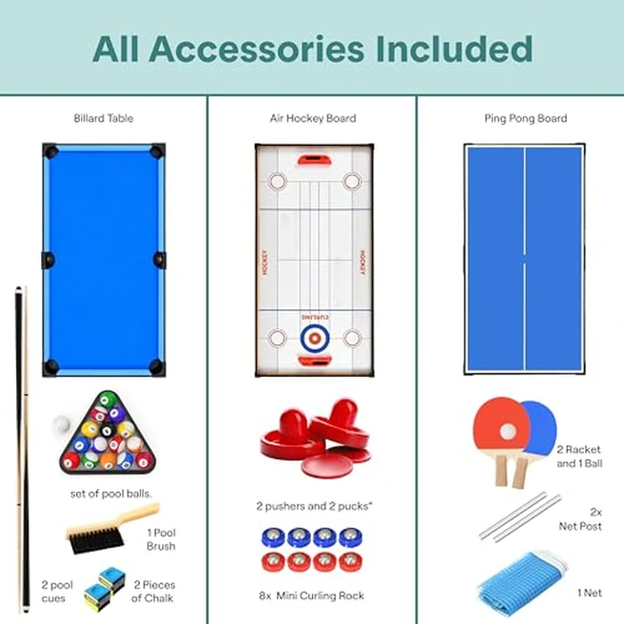 SereneLife 4 in 1 Multi Game Table, 4’x2’ Folding Portable Sports Arcade Games with Accessories, Ping Pong, Air Hockey, Pool Billiards, and Shuffleboard, for Indoor, Outdoor, All Ages by SereneLife - Image 5