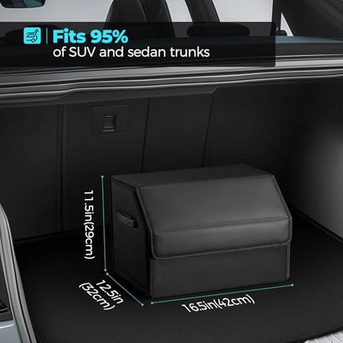 Fyzeoty Car Organizers for Trunk for Suv Sedan, Leather Storage Box,Magnetic Lid,Collapsible and Adjustable,16.5 inches by Fyzeoty - Image 2