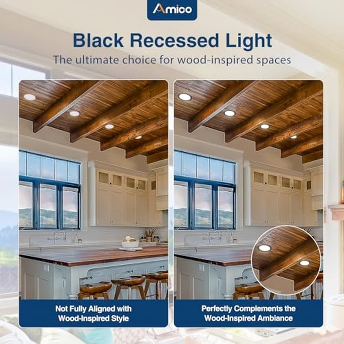 Amico 12 Pack 4 Inch 5CCT Ultra-Thin LED Recessed Ceiling Light with J-Box, 2700K/3000K/3500K/4000K/5000K Selectable, 11W Eqv 70W, Dimmable Canless Downlight, 800LM High Brightness, Black - ETL by Amico - Image 7