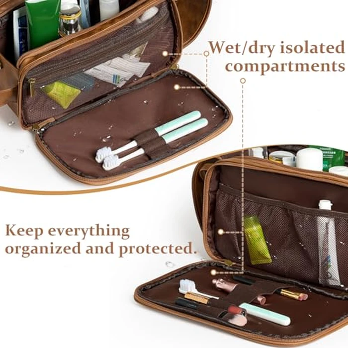 Janhavi Large Mens Travel Bag Toiletry, Travel Essentials Toiletries Men, Personalized Initials & Mountain, Waterproof Make Up Bag, Men's Accessories Storage, Customized Gifts for Men (Brown P) by Janhavi - Image 8