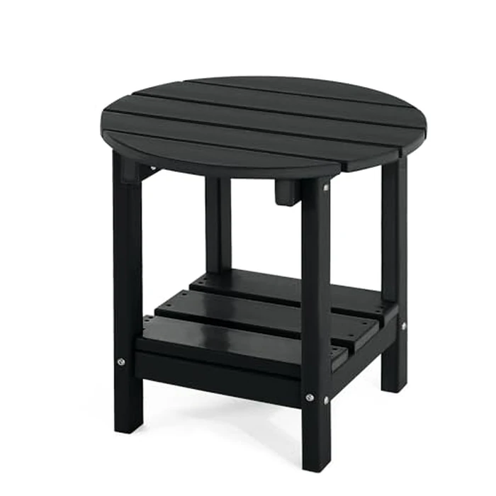 ABCPATIO Adirondack Outdoor Side Tables, 2-Tier Round Outdoor Table, Weather Resistant HDPE Patio End Table for Garden, Lawn, Pool, Beach, Porch, Deck, Backyard - Black by ABCPATIO - Used - Very Good condition