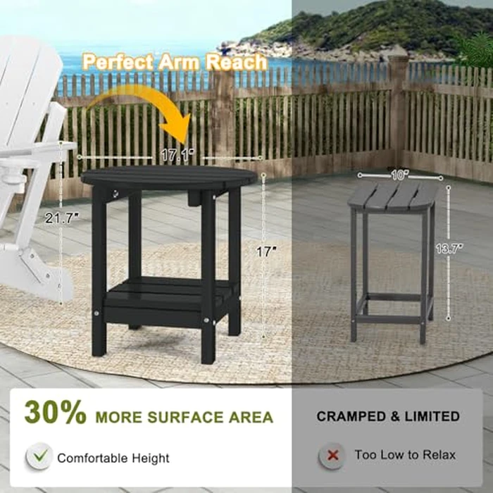 ABCPATIO Adirondack Outdoor Side Tables, 2-Tier Round Outdoor Table, Weather Resistant HDPE Patio End Table for Garden, Lawn, Pool, Beach, Porch, Deck, Backyard - Black by ABCPATIO - Image 5