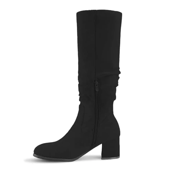 Shoe'N Tale Women's Knee High Boots Chunky Heel Pointed Toe Suede Slouch Winter Shoes with Side Zipper(8,Black) by Shoe'N Tale - Image 3