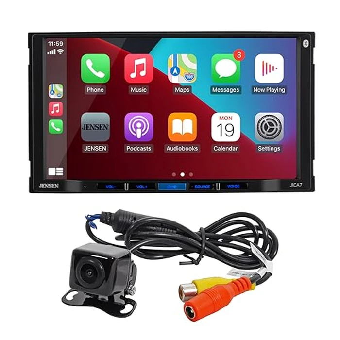 JENSEN J1CA7-BUC 7-inch Certified Apple CarPlay Android Auto | Double DIN Touchscreen Car Stereo Radio | Bluetooth Hands Free Calling & Music Streaming | Backup Camera Included | USB Charging by Jensen - Image 1