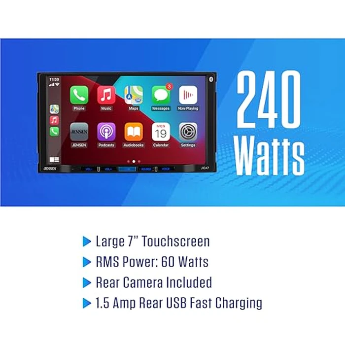 JENSEN J1CA7-BUC 7-inch Certified Apple CarPlay Android Auto | Double DIN Touchscreen Car Stereo Radio | Bluetooth Hands Free Calling & Music Streaming | Backup Camera Included | USB Charging by Jensen - Image 3