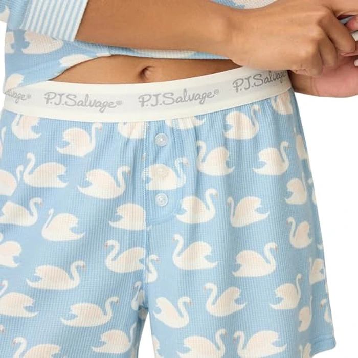 P.J. Salvage Women's Boyfriend Long-Sleeve Top and Boxer Short Bottom 2-Piece Pajama Set, Angel Blue, Small by PJ Salvage - Image 3
