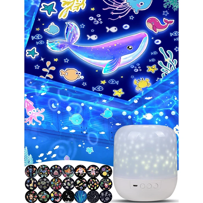 21 Sets of Films, Projector Night Light for Kids Bedroom, Baby Projector for Ceiling, Star Galaxy Night Lights with 360 degreesRotation Dimmable for Kids Baby Girls, Birthday, Christmas, Nursery, Room Decor by Eigther - Used - Like New condition - CA$29.93